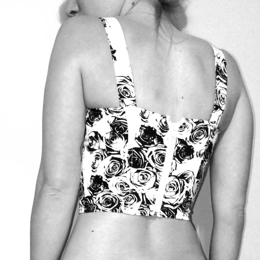 Black and White Floral Crop Top